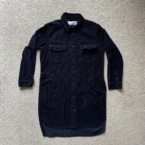 Zara Shirt Womens Small Button Corduroy Point Collar Black Pockets Long Basic